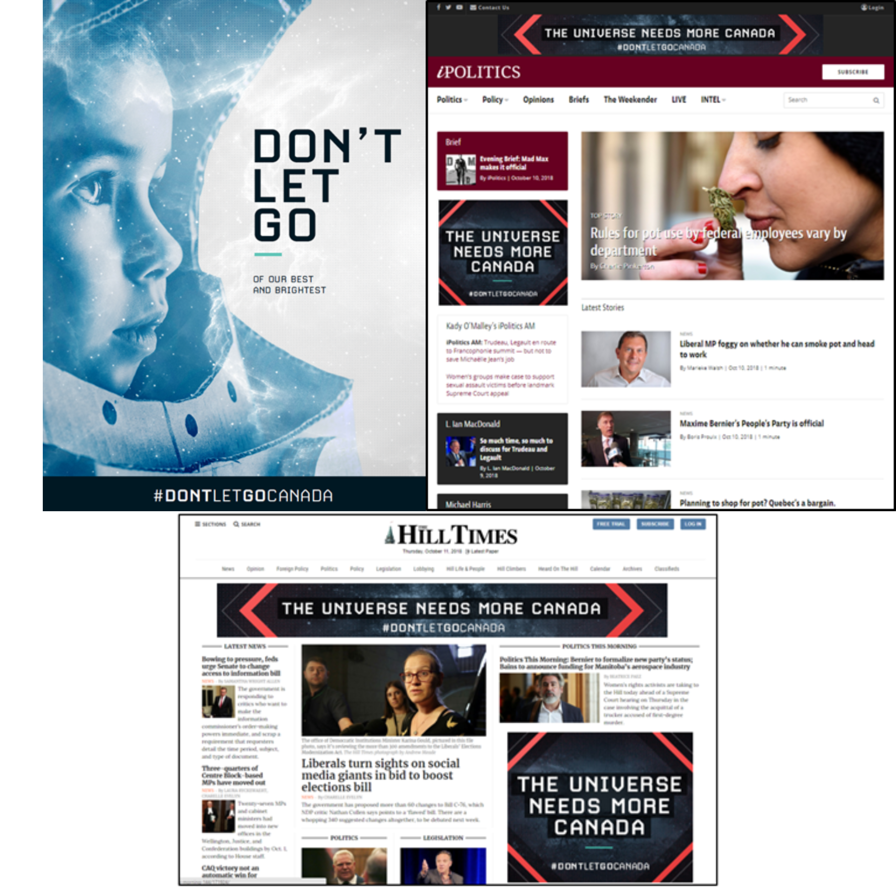 Print and digital advertising including local and national newspapers, politics and government news sites, email, and Google network