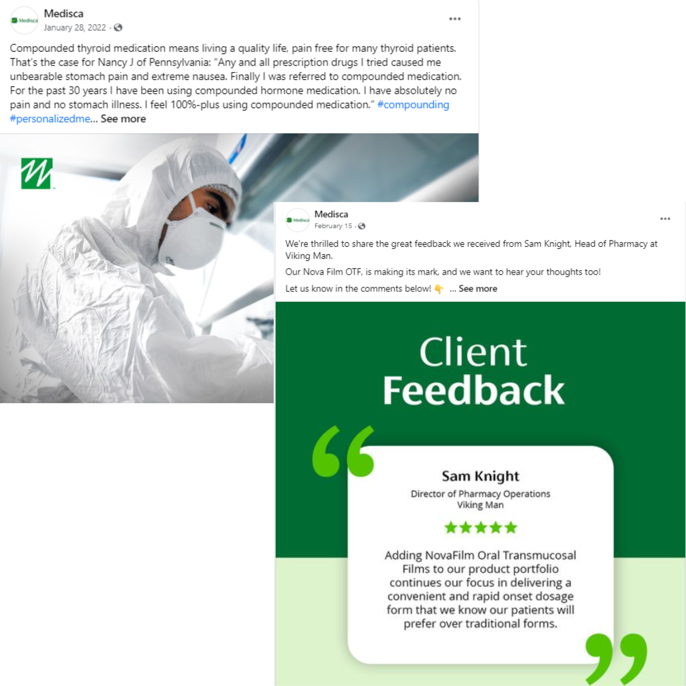 Old versus new social media post showcasing a testimonial with consistent brand optimization