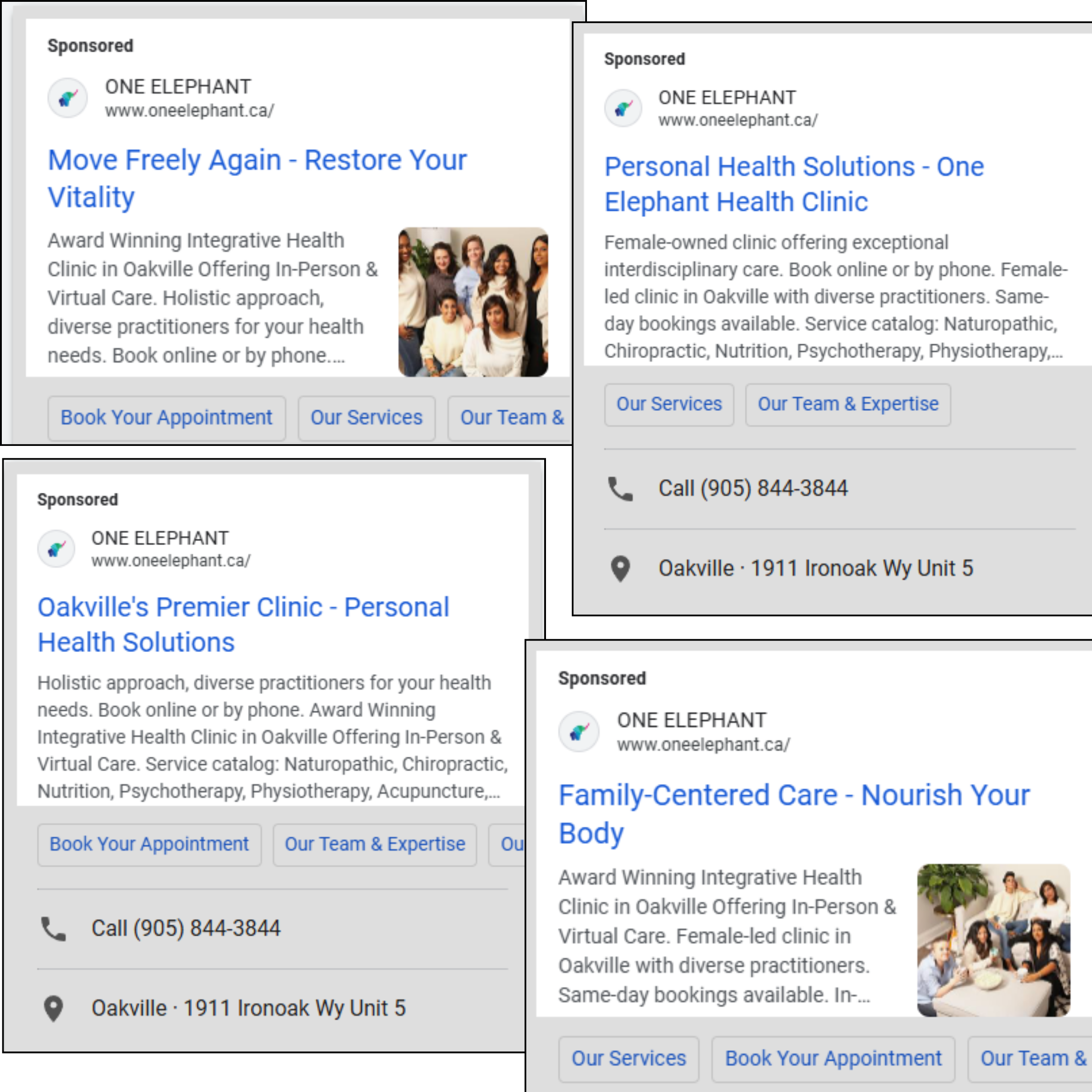 Examples of Google search ads for the overall brand / company